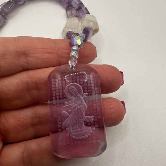 Stunning etched pendant with amethyst and quartz beaded necklace! - Picture 7 of 10